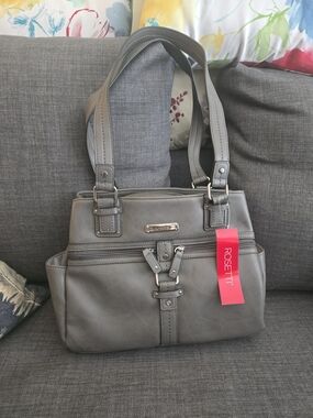 NWT Rosetti Gray Shoulder Tote with Front Zip Pocket